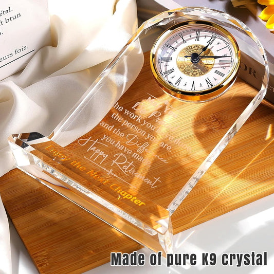 Ornalrist Retirement Gifts for Women Men K9 Crystal Clock, Going Away Gifts for Coworker Best Congratulations Retired Gifts Boss Leaving Presents for Teacher Friend