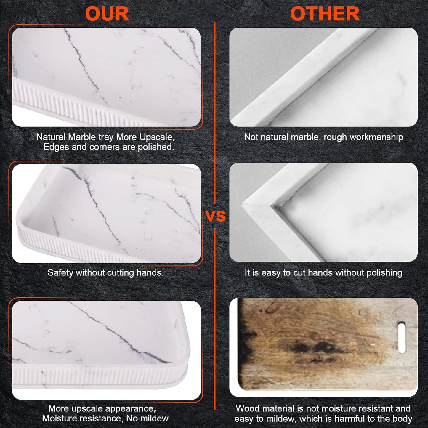 Bathroom Counter Tray Matte Vanity Tray Decor Perfume Trays Dresser Holder for Bathroom Countertop Jewelry Candle Soap Plant Towel Cosmetic Organizer Rectangle Large Serving Tray