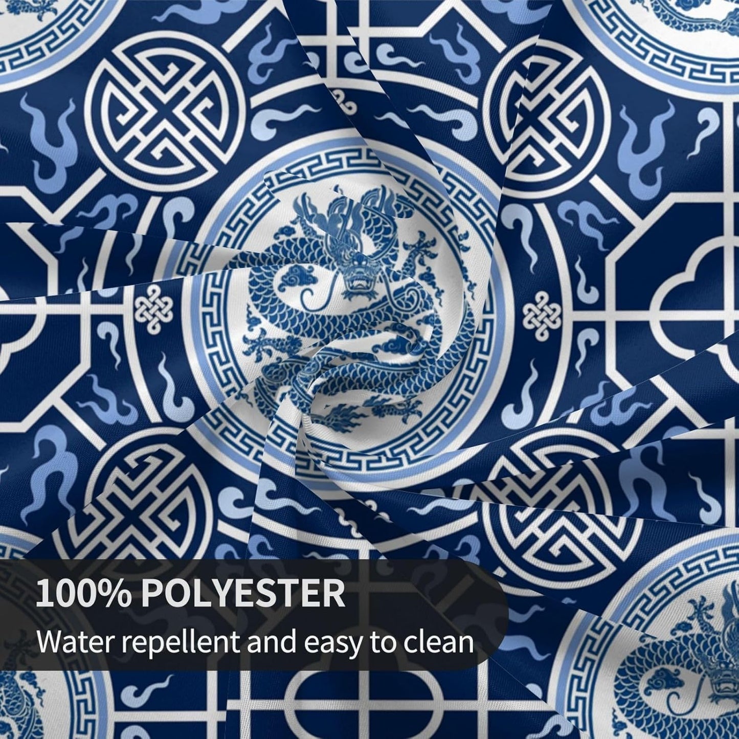 Chinoiserie Tablecloth Round, Traditional Zodiac Dragon Vintage Asian Style Oriental Luxury Water Resisitant Table Cover for Dining Kitchen Living Room Home Party Holiday Decor 70 inch Round