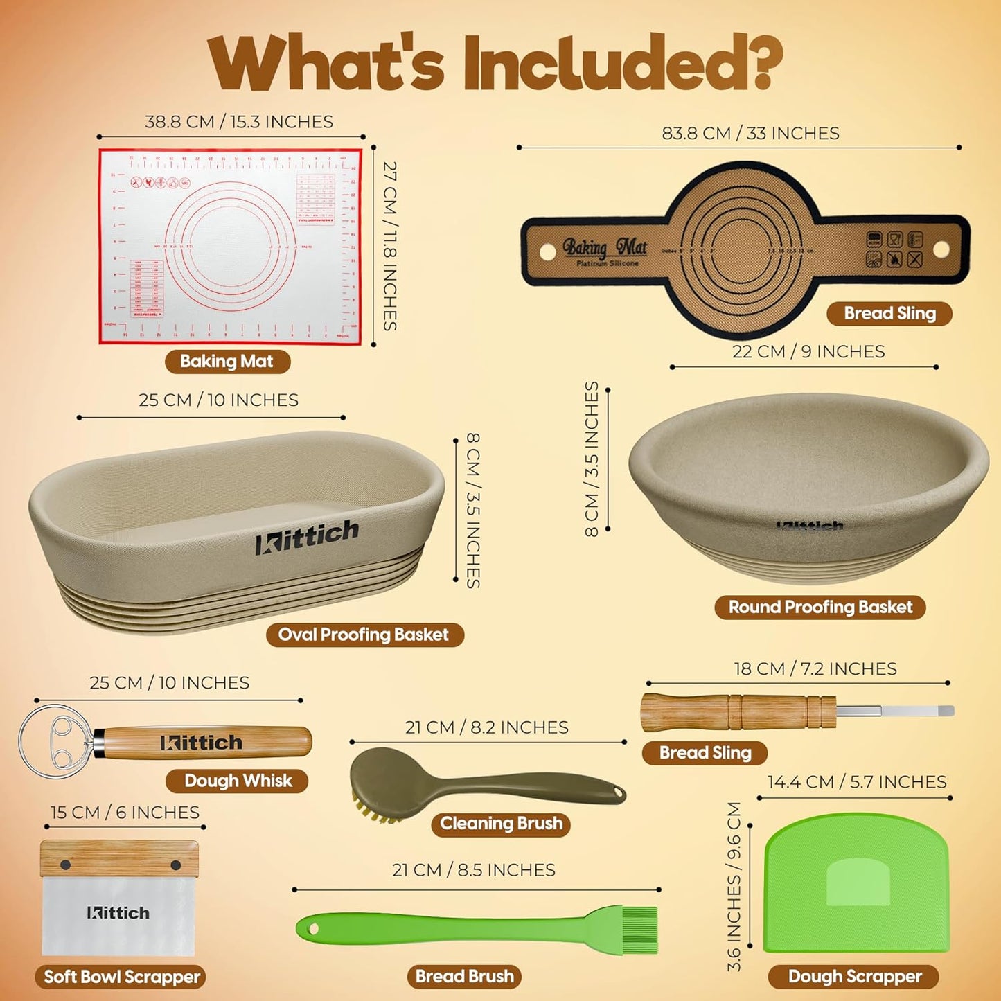 KITTICH Banneton Bread Proofing Basket with Essentials Set, 10 Inch Oval and 9 Inch Round Rattan Baskets with Linen Liners, Perfect for Sourdough Starter Kit - Sourdough Bread Baking Supplies