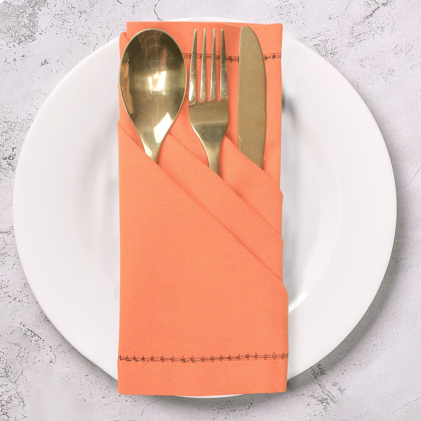 Urban Villa Cloth Napkins Set of 12 20"x20" 100% Cotton Hemstitch Napkins Cloth Washable Durable Reusable Absorbent Table Dinner Napkins Cloth for Hotel Lunch Restaurant Weddings Parties–Orange Black