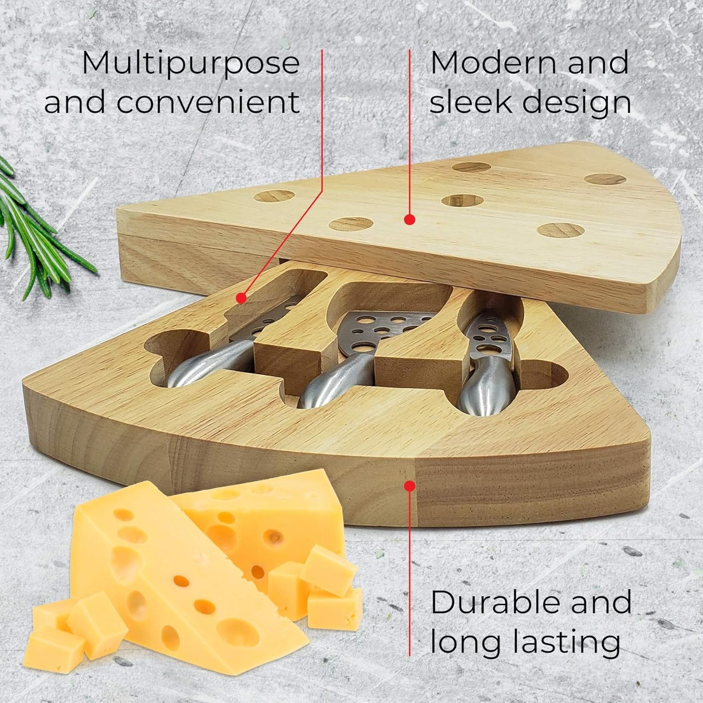 Rubber Wood Cheese Board Set - Charcuterie Platter with Cutlery Set - Perfect for Birthday, Housewarming & Wedding Gifts, Can Be Used in Sets Forming a Center Piece