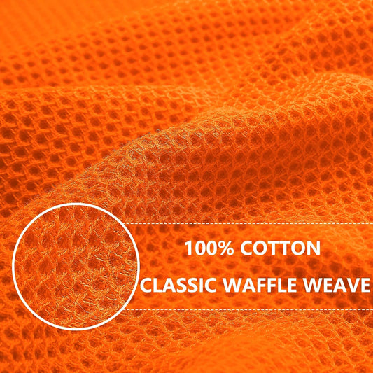 Homaxy 100% Cotton Waffle Weave Kitchen Dish Towels, Ultra Soft Absorbent Quick Drying Cleaning Towel, 13 x 28 Inches, 4-Pack, Orange
