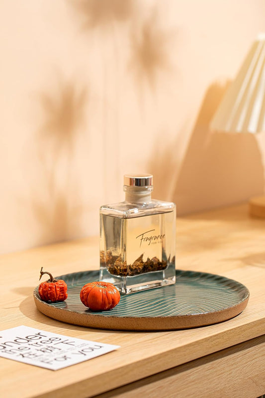 Vanity Tray with Brown Trim - Candle & Perfume Holder Organizer - Round, Green, 8"8" - Home Decor for Dresser, Table, Bathroom Countertop