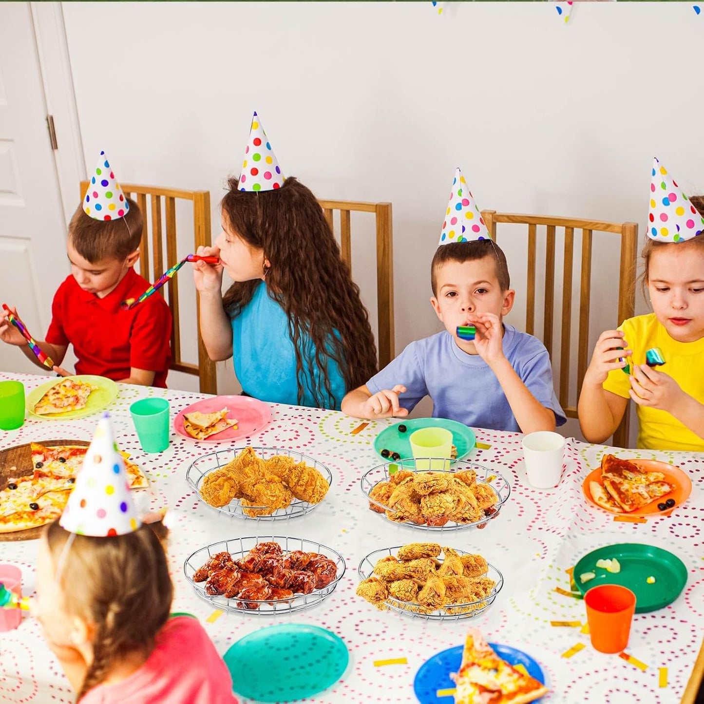 Tioncy 6 Pcs Chrome Oval Metal Wire Baskets 9.5 x 6.2 x 2.2 Inch Bread Serving Decorative Sandwich Container Christmas Party Fast Food Basket for Fruit Burger Kitchen Restaurant(Silver)