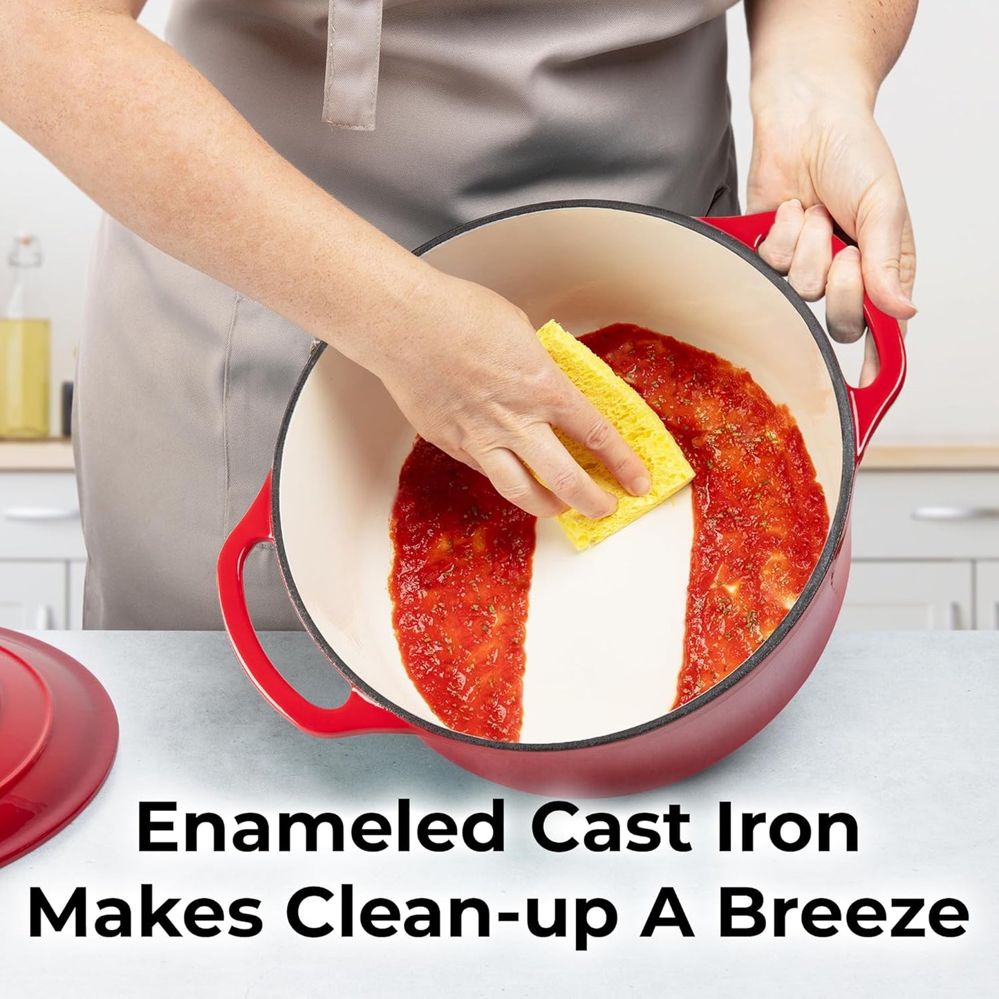 Zulay Kitchen 5 Quart Enameled Cast Iron Dutch Oven Pot with Lid – Premium Durability & Oven Safe up to 500°F – Heavy Duty Cookware Perfect for Bread Baking, Stews, Braising & Roasting – Red