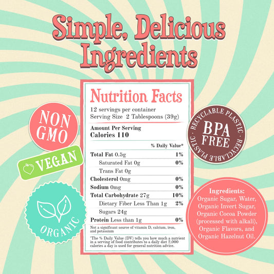 Wäbry Organic Chocolate Hazelnut Syrup – 15.5oz (439g), Natural Chocolate Syrup for Pancakes and Waffles, Drinks and Ice cream, Vegan Mocha Syrup for Coffee, Non-GMO & Dye-Free – BPA Free Bottle