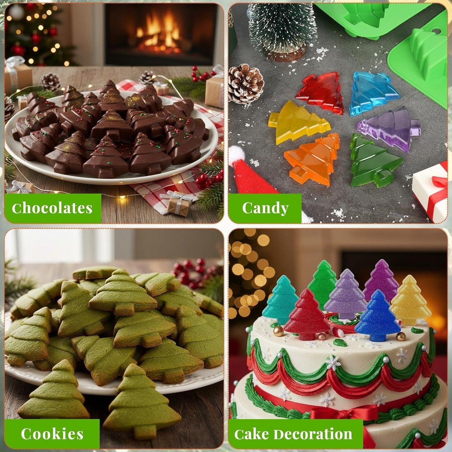 2 Pcs Christmas Tree Silicone Molds, Christmas Chocolate Molds, Xmas Tree No-Stick Baking Mold for DIY Xmas Chocolate Candy Soap Cookie Jelly Cake Ice Cube (Xmas Tree)