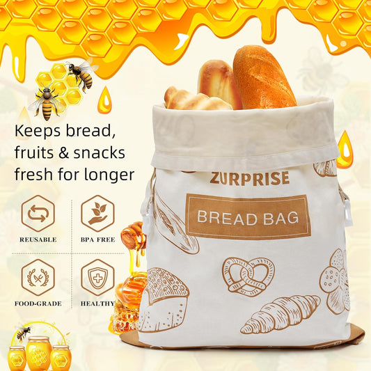 Beeswax Bread Bags for Sourdough Storage, 2 Pack Reusable Cotton Linen Bags, Easy to Clean, Zero-Waste Homemade