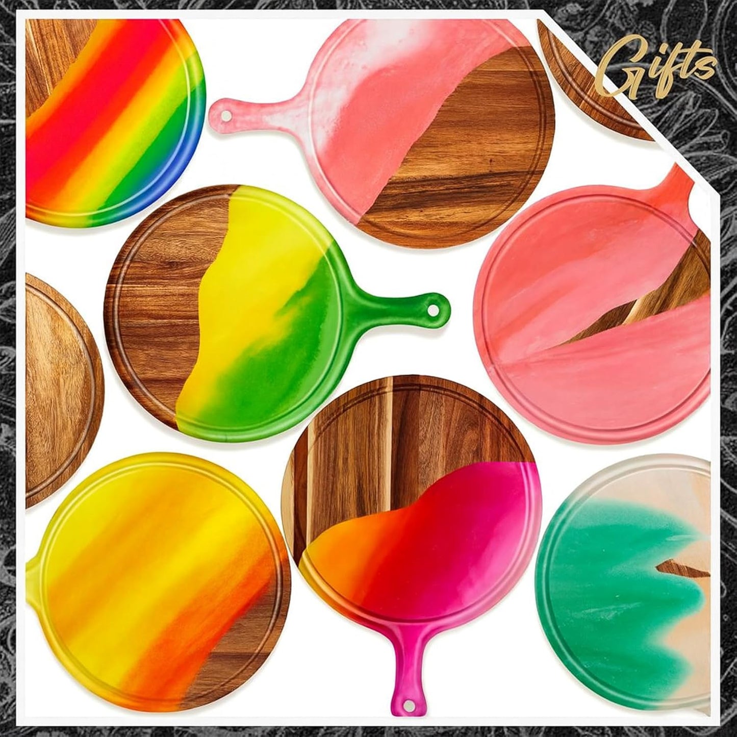 10 Pcs 15.4 x 11.4 Inch Wood Round Cutting Boards with Handle for Kitchen Serving and Food Preparation Featuring Use for Pizza Bread Cheese Charcuterie Vegetables(Acacia)