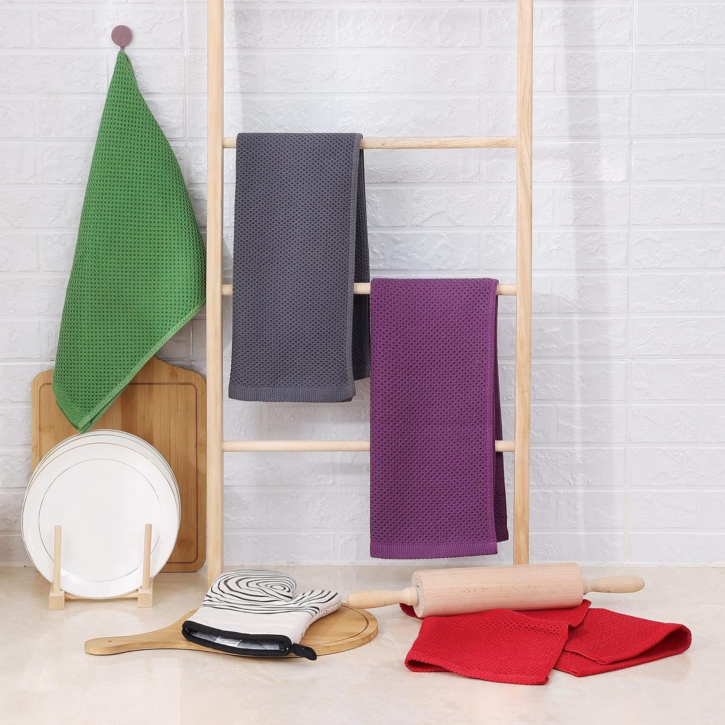 Homaxy 100% Cotton Waffle Weave Kitchen Dish Towels, Ultra Soft Absorbent Quick Drying Cleaning Towel, 13 x 28 Inches, 8-Pack, Purple