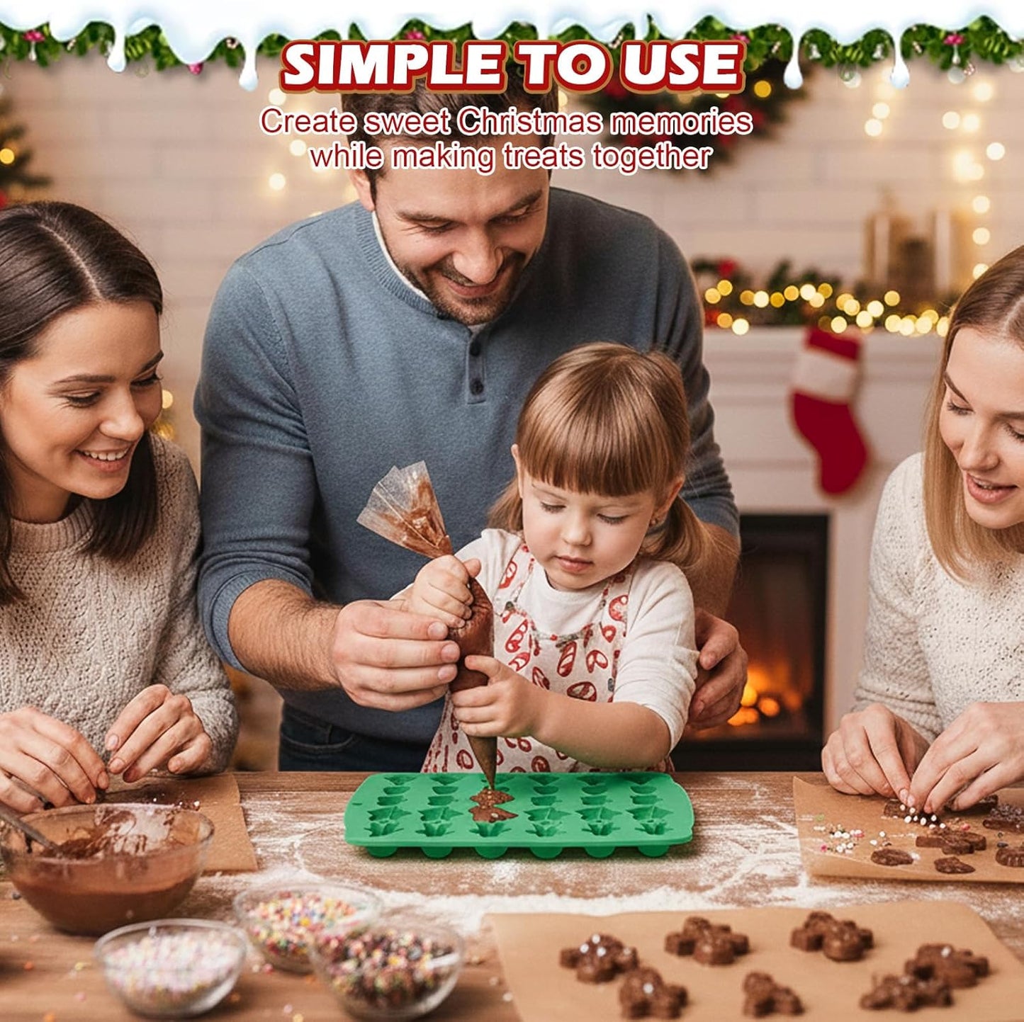 HKNMTT Christmas Silicone molds for Xmas Candy Chocolate Wax Decor, 60 Cavity 11 Shapes Gummy Mould, Including Tree Santa Cane Hat Socks Elk Gingerbread Man Bell Glove Snowman Food Grade DIY Set