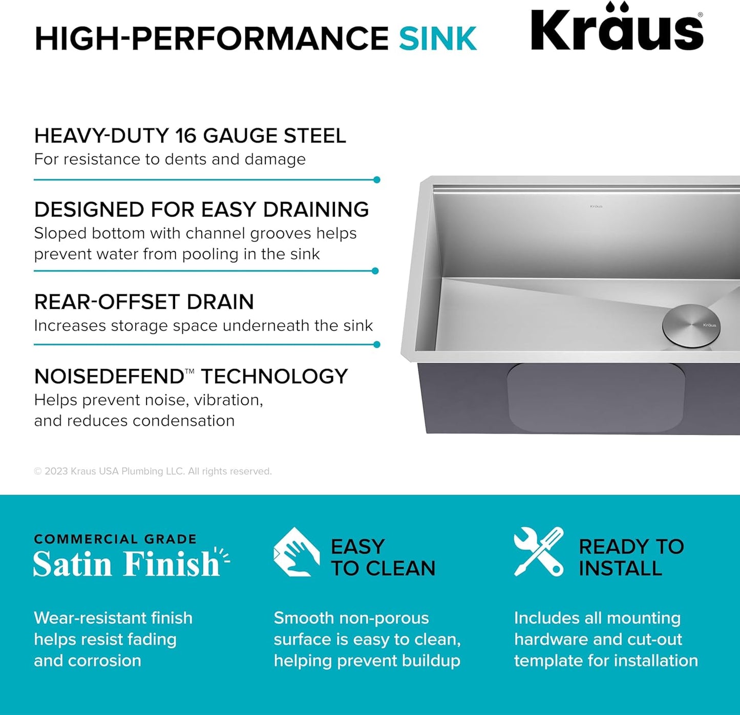 KRAUS Kore 27-Inch Undermount Workstation 16 Gauge Single Bowl Stainless Steel Kitchen Sink with Accessories, KWU110-27