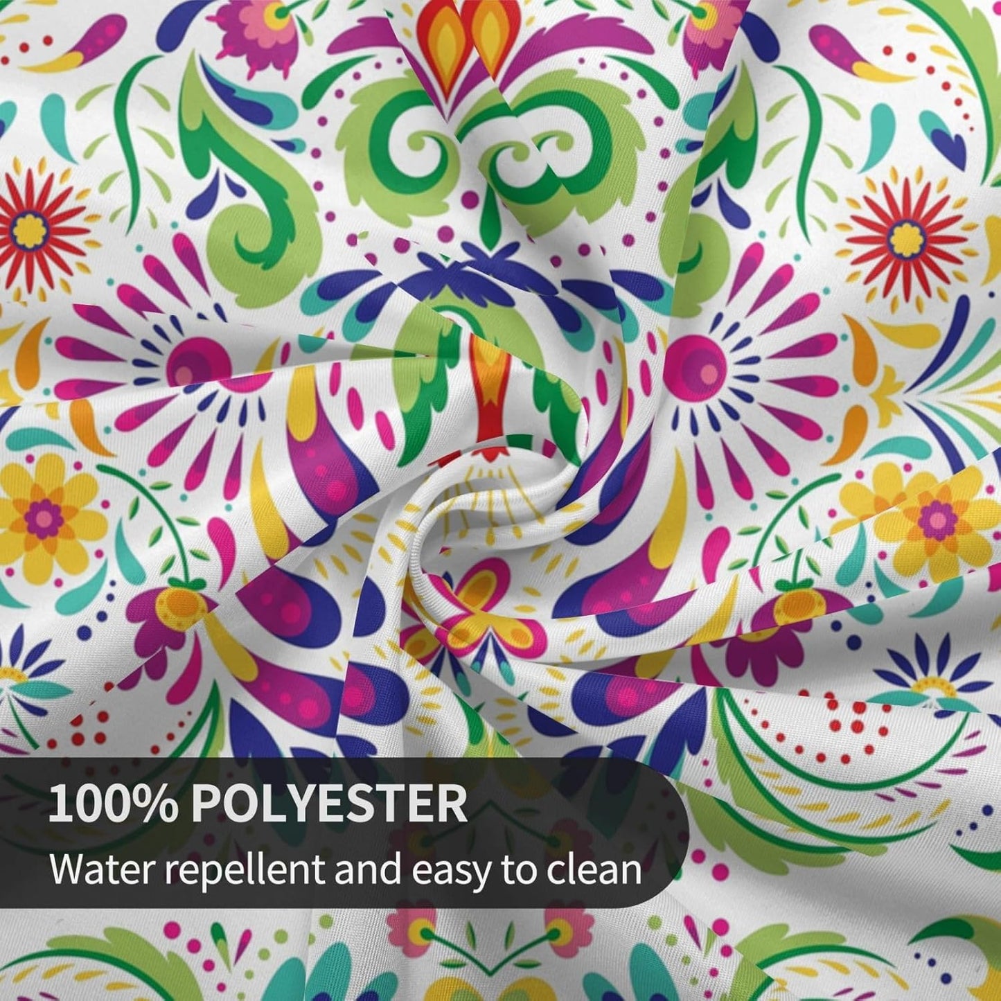 Mexican Round Tablecloth, Traditional Floral Dia De Los Muertos Azulejo Mosaic Mexico Water Resisitant Table Cover for Dining Kitchen Living Room Home Party Holiday Decor 70 inch Round