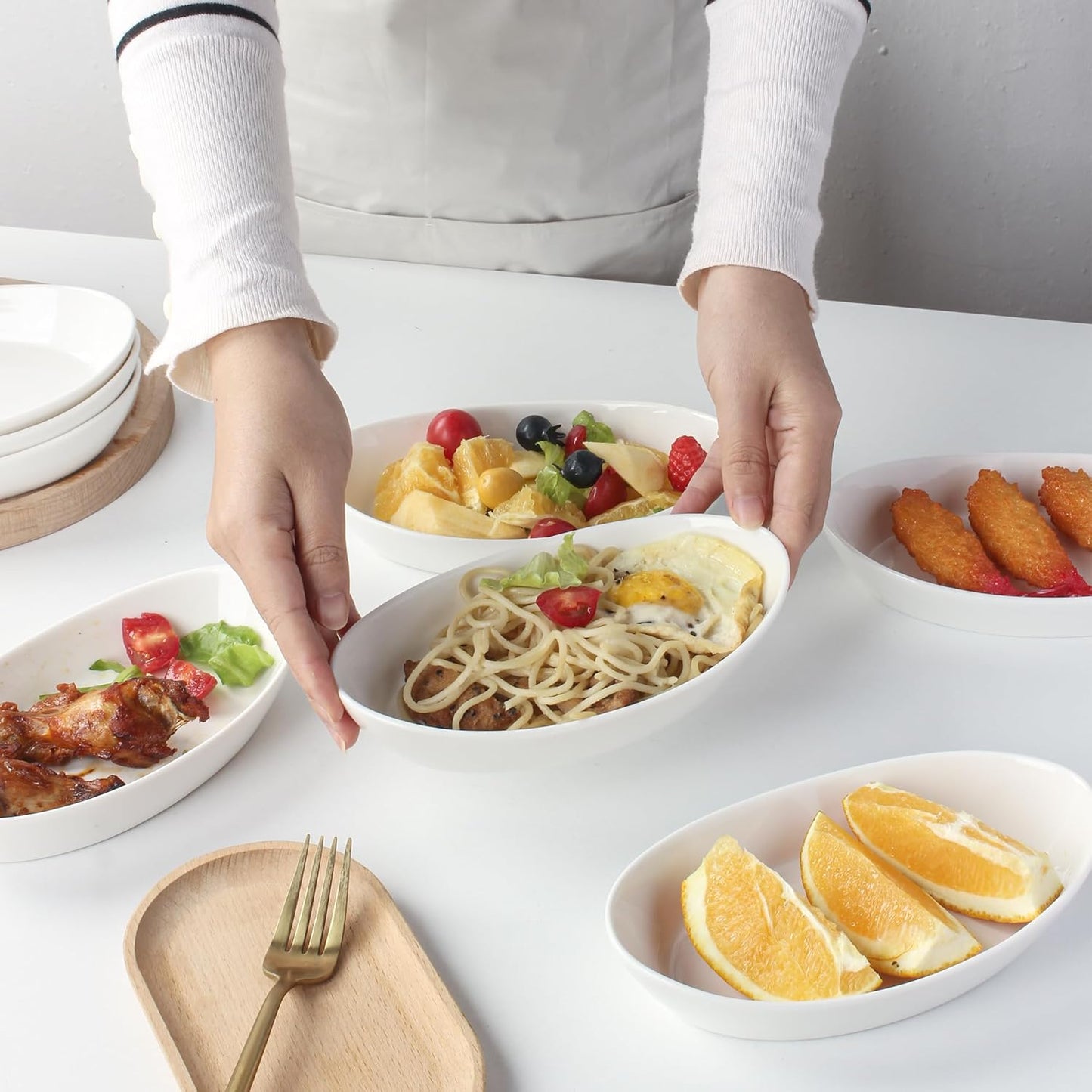 Au Gratin Baking Dishes for Oven Safe, Porcelain Mini Casserole Dish (6pc Set). 10oz Individual Gratin Dishes Set, Ceramic Small Baking Dish for Single Serving, Banana Split Bowls, 7.6x4.4in