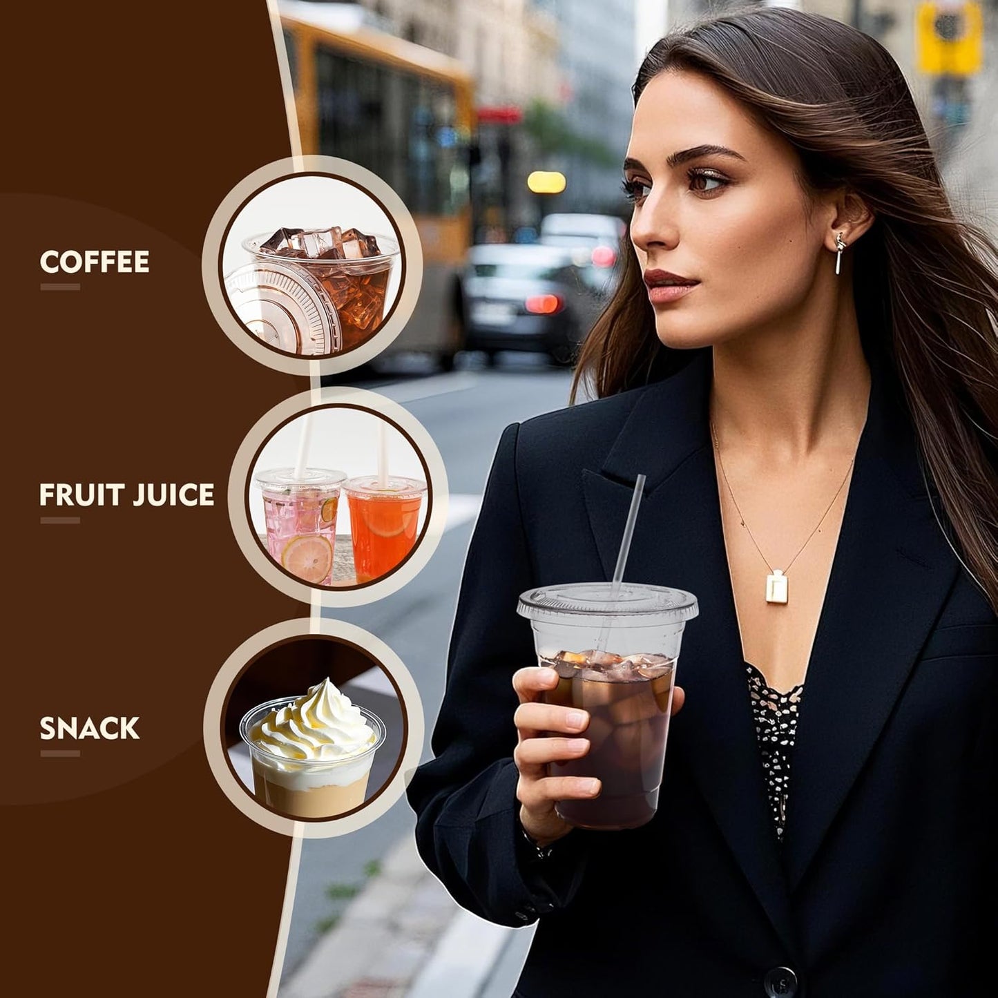 YEEHAW 20 oz. - 100 Pack Clear Plastic Cups With Lids, Disposable Iced Coffee Cups with Flat Lids, Crystal Smoothie Cup for Party, Lemonade Stand, Cold Drinks, Juice, Milkshake