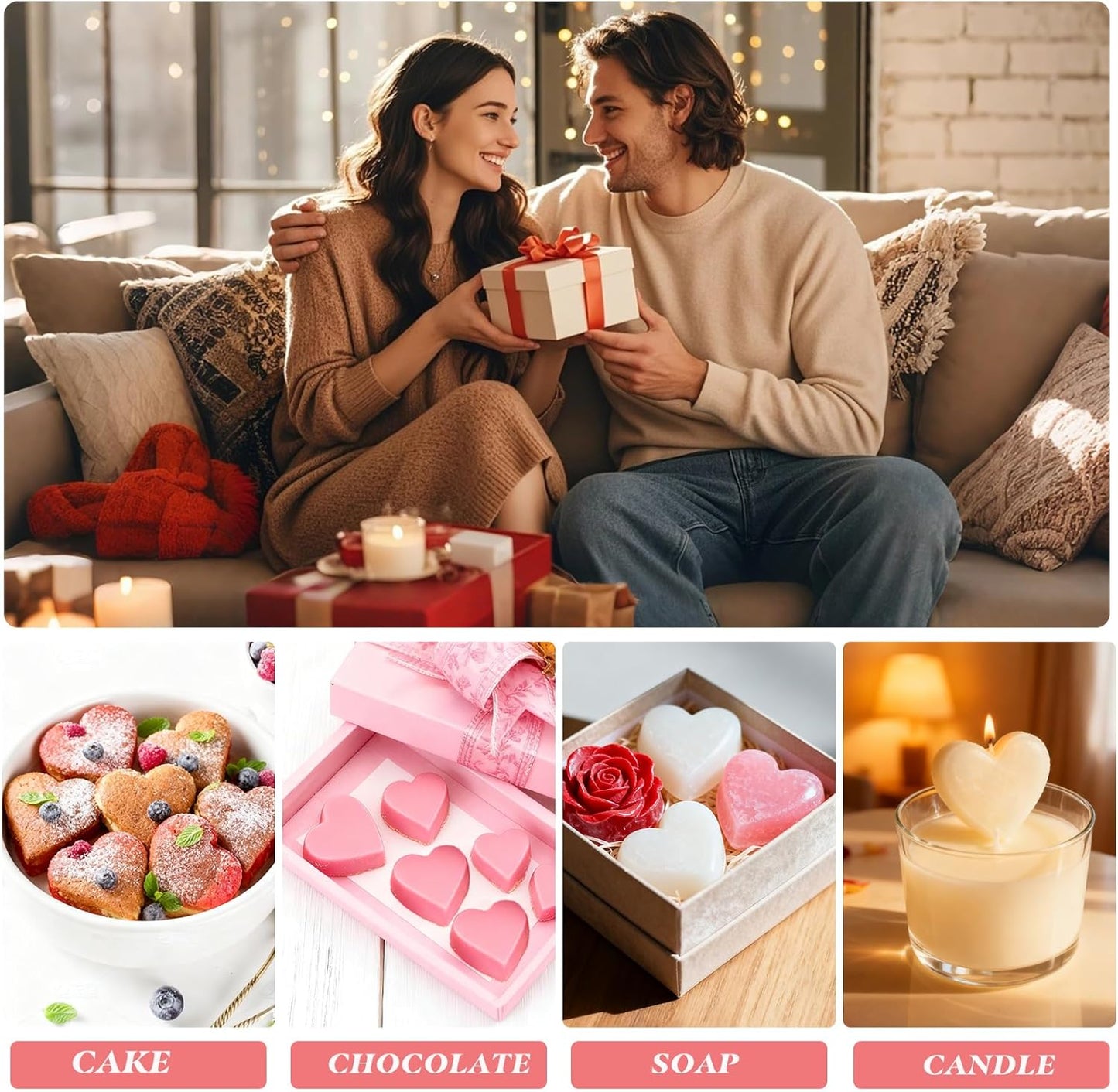 2 Inch Silicone Heart Muffin Pan,12-Cavity Heart Silicone Molds Small Hearts Shape Cake Pan Valentines Chocolate Molds for Baking,Candy, Cake, Soap