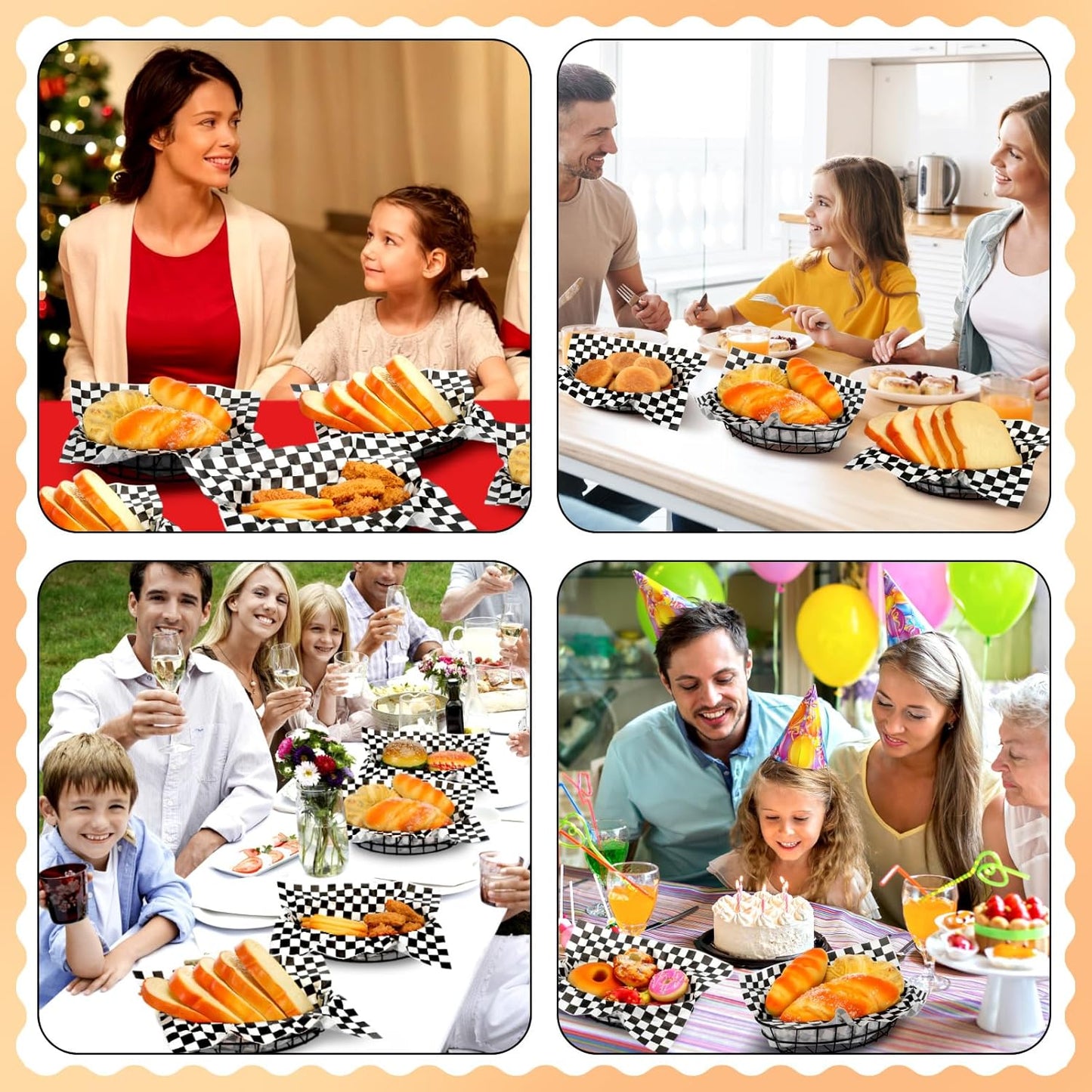 Hushee 12 Pcs Wire Bread Basket Bulk 9.5x6.2x2.2 Inch Oval Metal Dinner Roll Baskets for table Serving Fruit Bowl with 50 Checked Deli Paper Liners for Restaurant Kitchen Fast Food