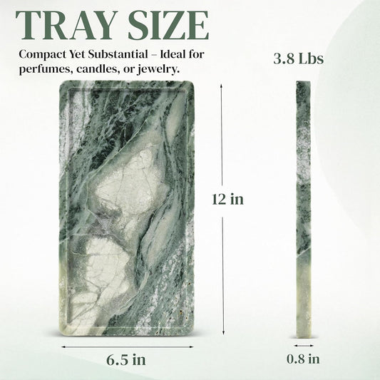 Green Marble Tray – 12" x 6.5" Decorative Vanity Tray for Bathroom, Countertop, Jewelry, Candles, Kitchen | Natural Stone Organizer for Makeup, Perfume, Skincare & Home Décor