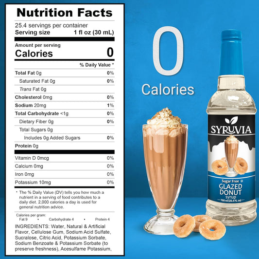 Syruvia Sugar Free Coffee Syrup, Glazed Donut Flavored Syrup for Drinks, Lattes, and Desserts – 25.4 fl oz