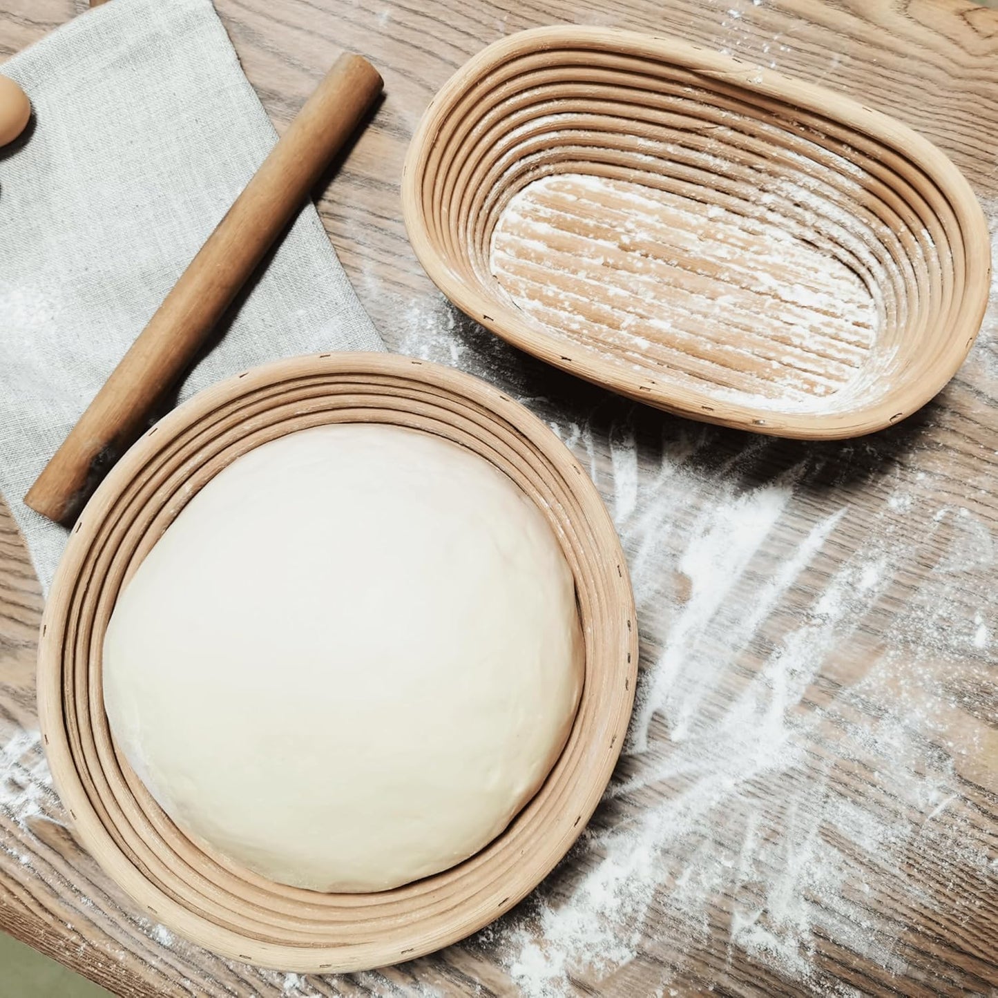 Banneton Bread Proofing Basket,9 Inch Round + 9.8 Inch Oval Sourdough Proofing Baskets with Liner,Dough Proofing Bowls,Made of Natural rattan,for Sourdough Bread Baking Supplies