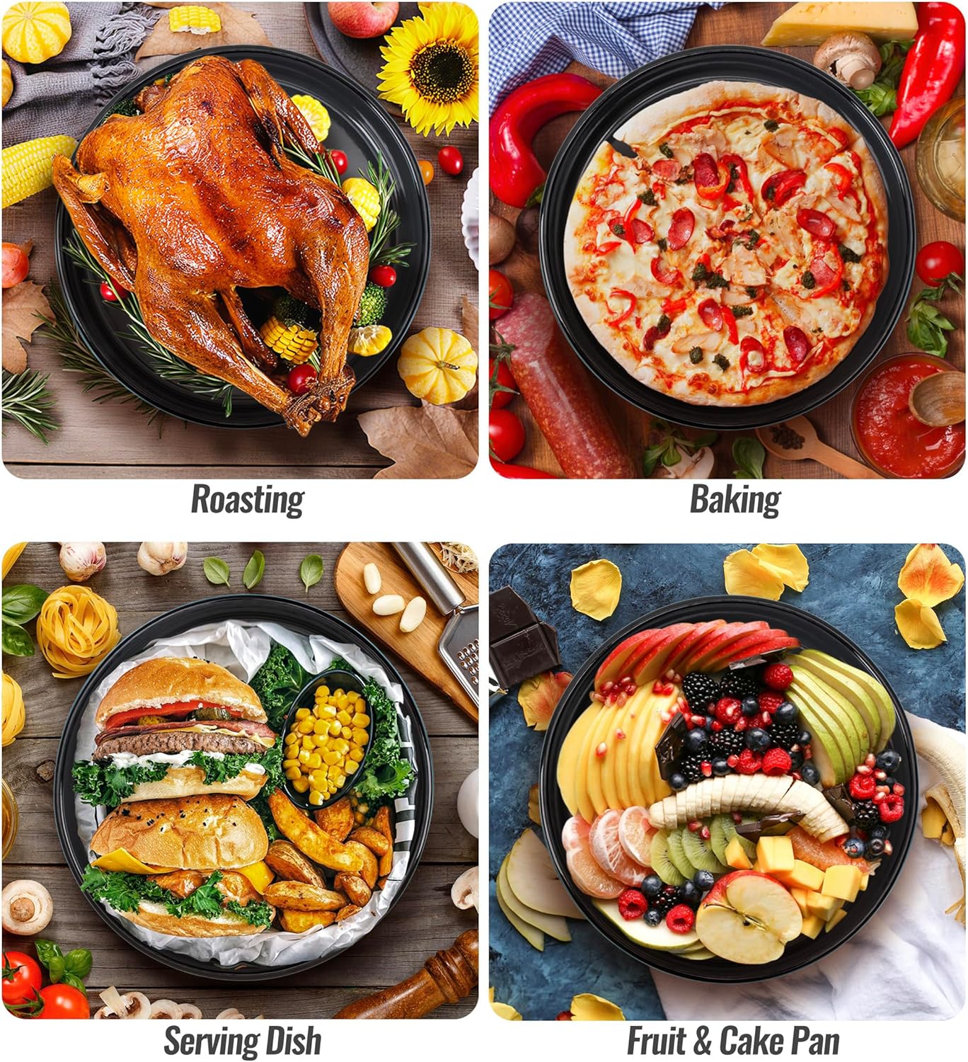 Enamel Round Baking Pan Roasting Dish 10 Inch Non-Stick Cookware for Cake Bread Pie Pizza Roast, Non-Toxic Carbon Steel Oven Dishwasher Safe Christmas Party Gift, Navy Blue Bakeware