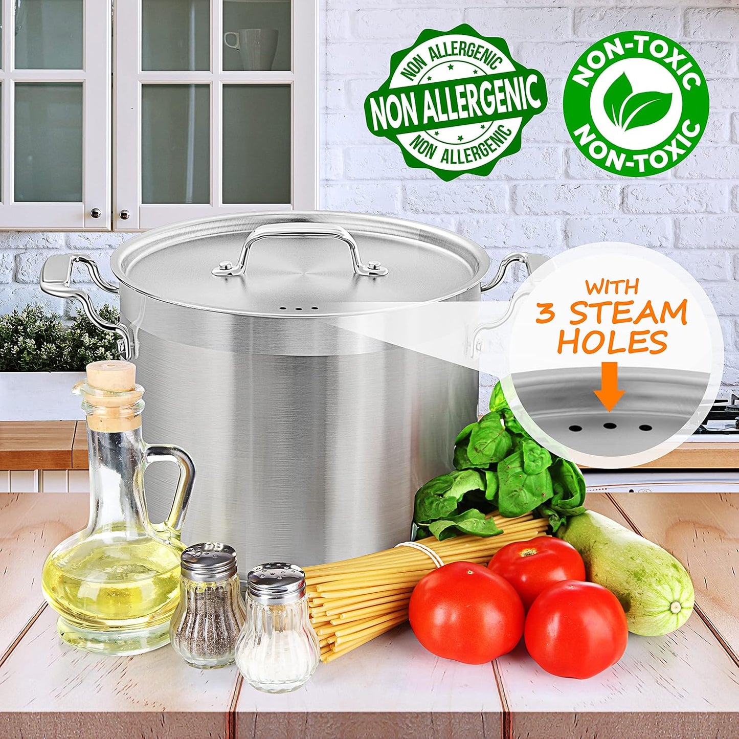NutriChef Stainless Steel Cookware Stockpot - 14 Quart, Heavy Duty Induction Pot, Soup Pot with Stainless Steel Lid, Gas, Induction, Ceramic, Glass and Halogen Cooktops Compatible - NCSPT14Q