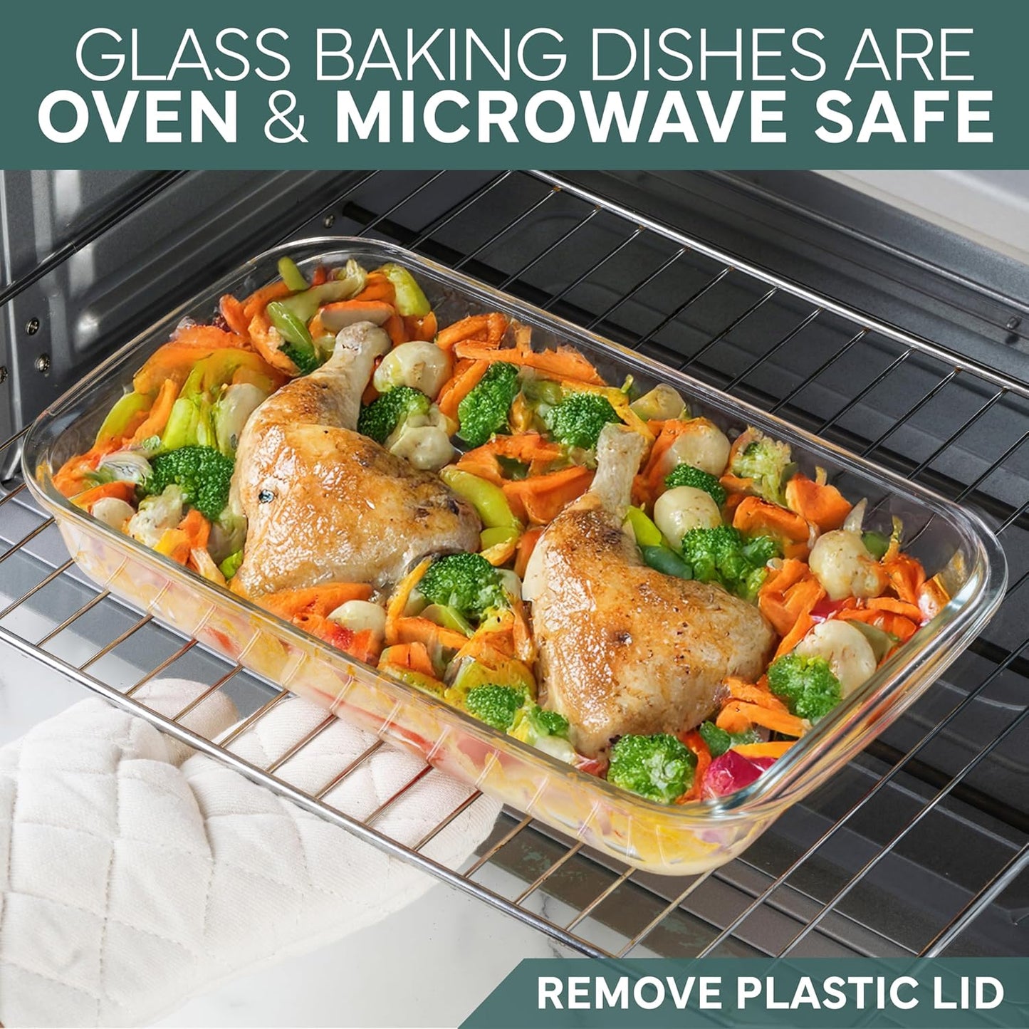 COOK WITH COLOR 8-Piece Deep Glass Baking Dish Set with Plastic Lids – Casserole and Food Storage Containers for Lasagna, Leftovers – Freezer-to-Oven, Microwave & Dishwasher Safe, Sage