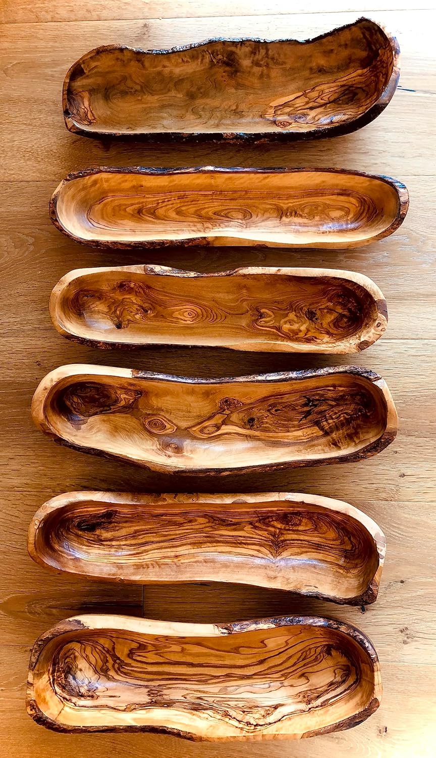 16-17" Rustic Olive Wood Bread Basket Dough Bowl- Live Bark Edge. Handmade Oval Decorative Bowl for French Bread. In 14, 16, 18". (16-17 x 3-4 x 2-3 in)