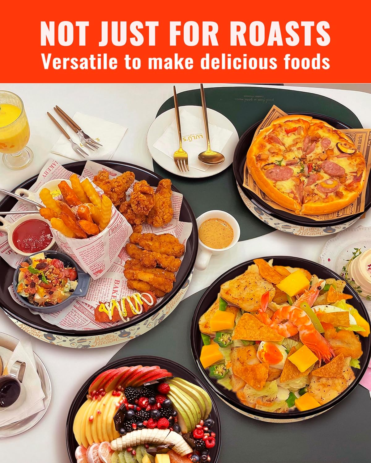 Round Baking Pan Set Roasting Dish 4-Pack 9/10/12/14 Inches Enamel Non Stick Large Cookware for Cake Bread Pie Pizza Turkey Steak, Non-Toxic Oven Dishwasher Safe Christmas Bakeware