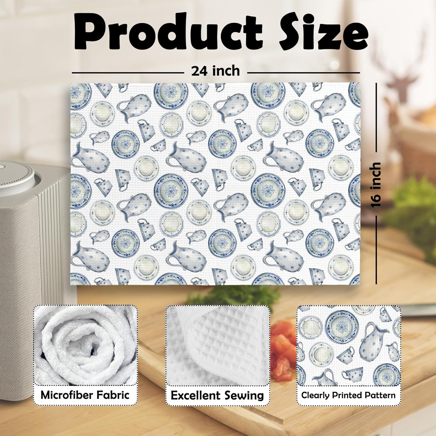 Vintage Teacups Kitchen Dish Towels, Coffee Cups Teapots Kitchen Decor, French Garden Tea Lover Gifts for Women, Tea Time Hand Towels Kitchen Bathroom Tea Towels Decorations, 16x24inch Set of 2