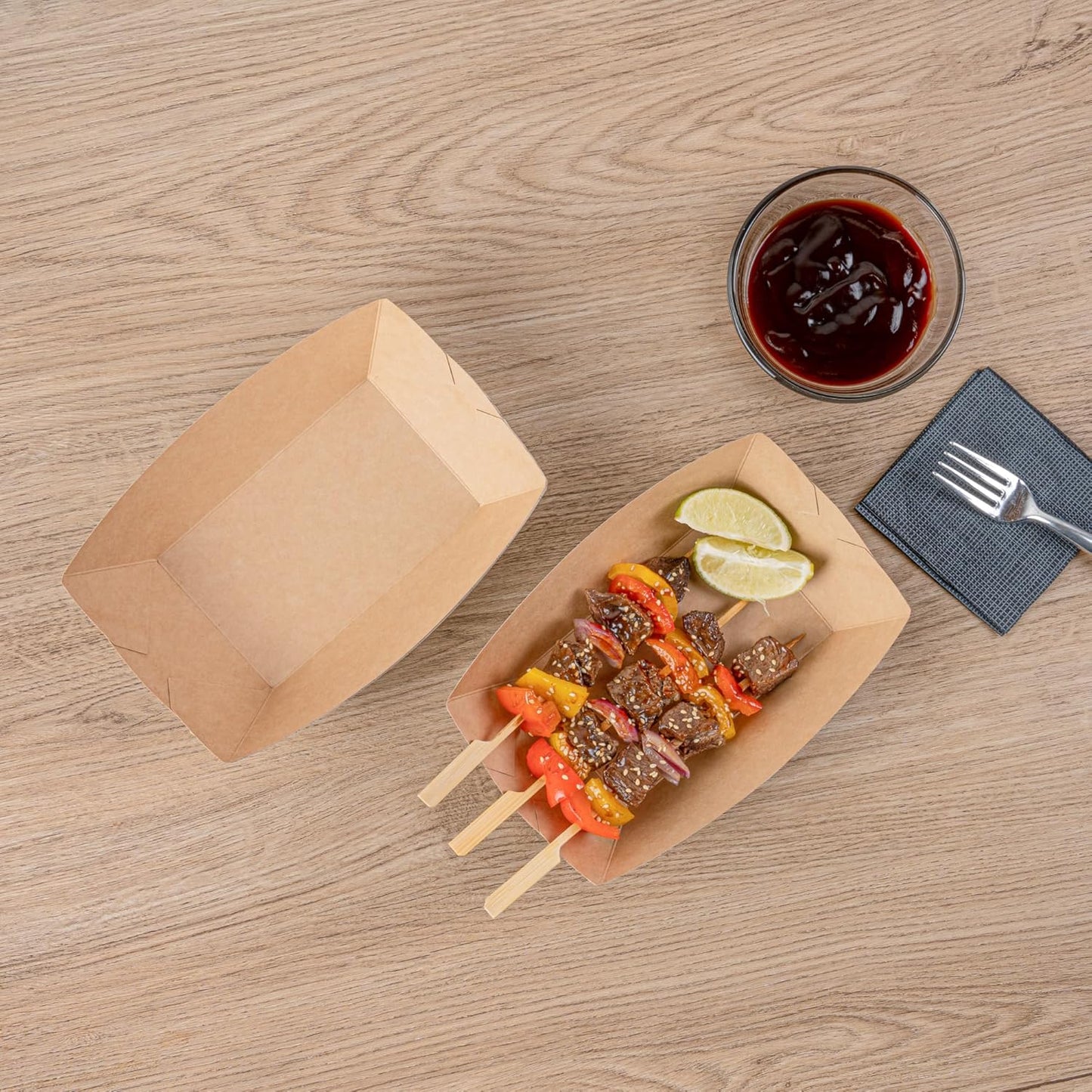 Restaurantware Bio Tek 1 Pound Food Boats 200 Disposable Paper Food Trays - Heavy-Duty Greaseproof Plaid Paper Food Boats For Snacks Appetizers Or Treats Use At Parties Or Carnivals