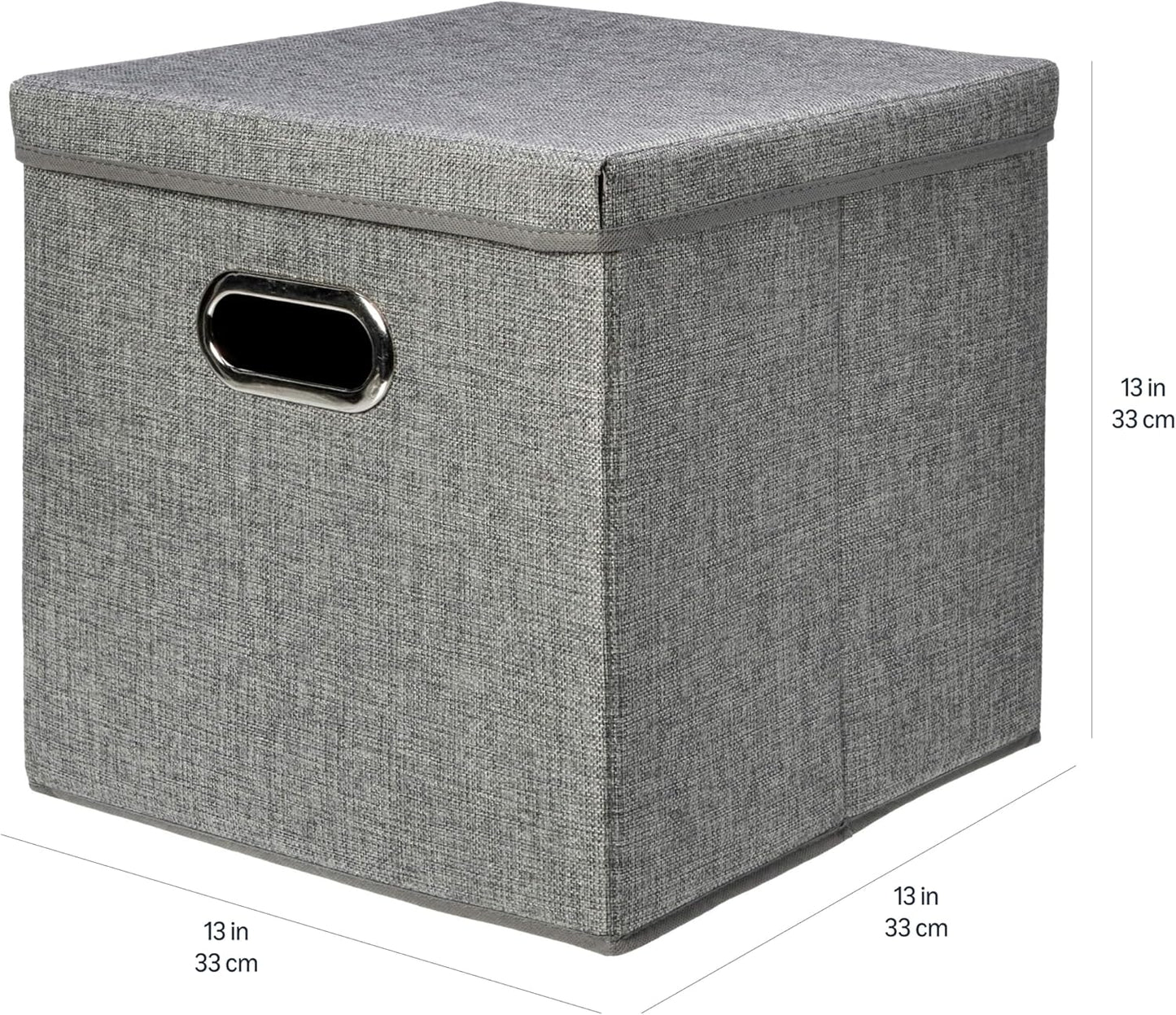 Amazon Basics Foldable Burlap Cloth Cube Storage Bin with Lid, Stackable and Sturdy, Gray, Set of 2