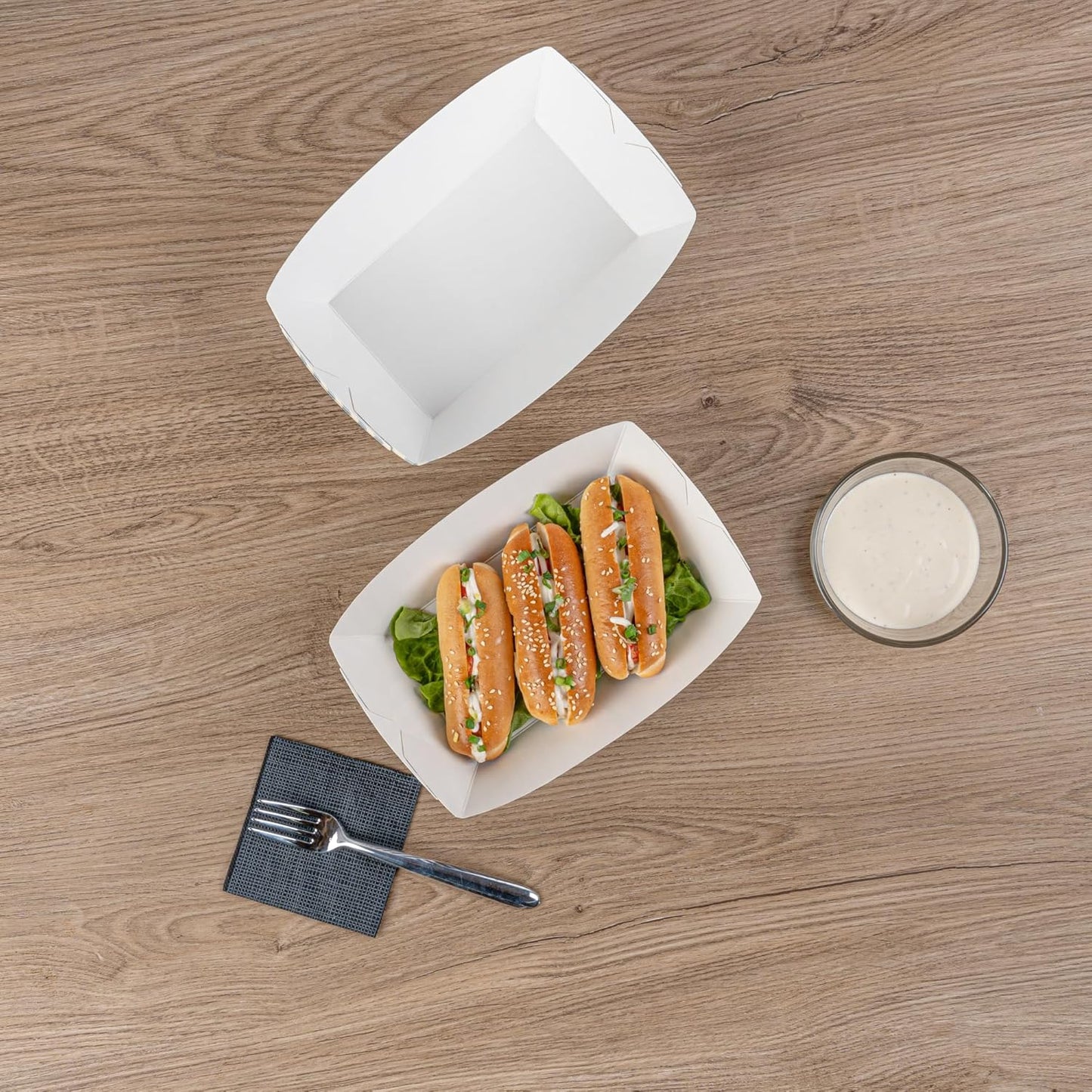 Restaurantware Bio Tek 2 Pound Food Boats 200 Disposable Paper Food Trays - Heavy-Duty Greaseproof Blue And White Paper Boats For Snacks Appetizers Or Treats Use At Parties Or Carnivals