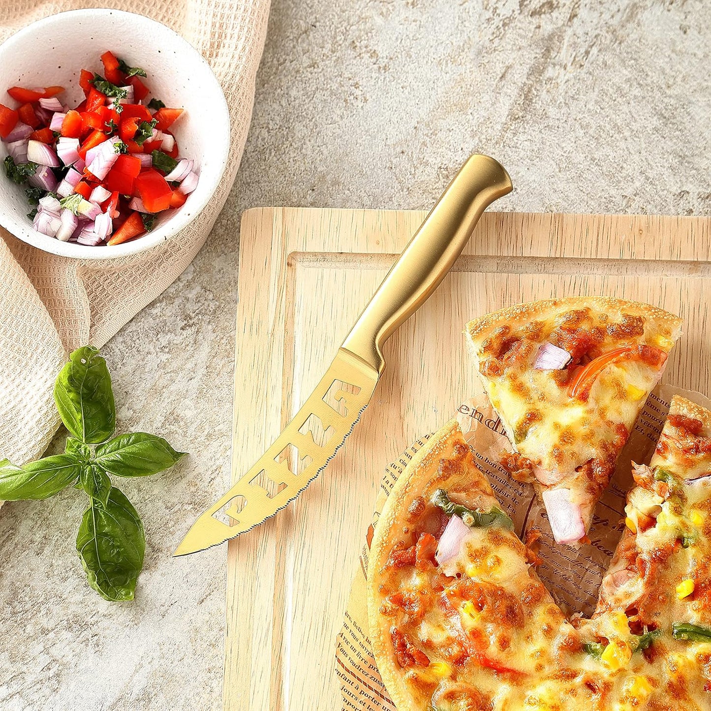 McCook® Kitchen Knife Sets, Golden Titanium Stainless Steel Knives Block Set with Built-in Sharpener