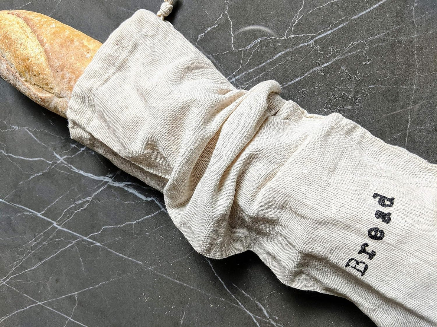 Combo Set of One 12"x15" Boule and One 6"x26" Baguette Farmhouse Natural Linen Bread Bags, Reusable Drawstring Bag for Homemade Bread Storage, Perfect for Bakers, House Warming, Etc.