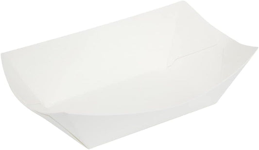 Restaurantware Bio Tek 6 Ounce Boat Paper Boats 50 Disposable #40 Food Trays - PE Lining Durable White Paper Food Baskets For Concession Stands Picnics or Fairs Stackable