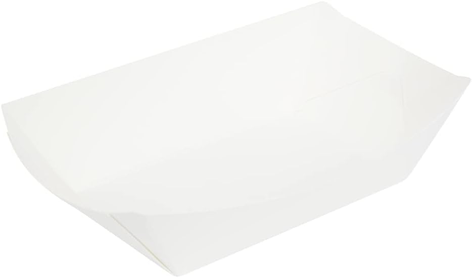 Restaurantware-Bio Tek 1/2 Pound Food Boats, 50 Disposable Paper Food Trays - Heavy-Duty, Greaseproof, White Paper Boats, For Snacks, Appetizers, Or Treats, Use At Parties Or Carnivals