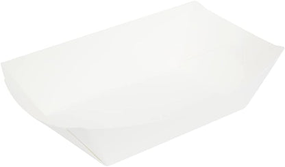 Restaurantware-Bio Tek 1/2 Pound Food Boats, 50 Disposable Paper Food Trays - Heavy-Duty, Greaseproof, White Paper Boats, For Snacks, Appetizers, Or Treats, Use At Parties Or Carnivals