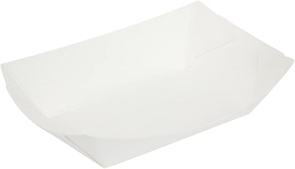 Restaurantware Bio Tek 4 Ounce Paper Boats 50 Disposable #25 Food Trays - PE Lining Durable White Paper Food Baskets For Concession Stands Picnics or Fairs Stackable