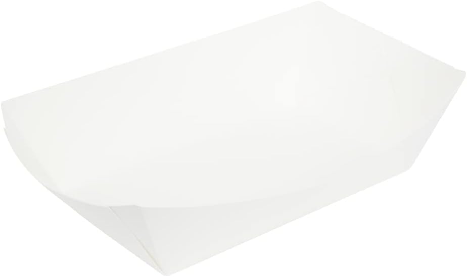 Restaurantware Bio Tek 2 Pound Food Boats 50 Disposable Paper Food Trays - Heavy-Duty Greaseproof White Paper Boats For Snacks Appetizers Or Treats Use At Parties Or Carnivals