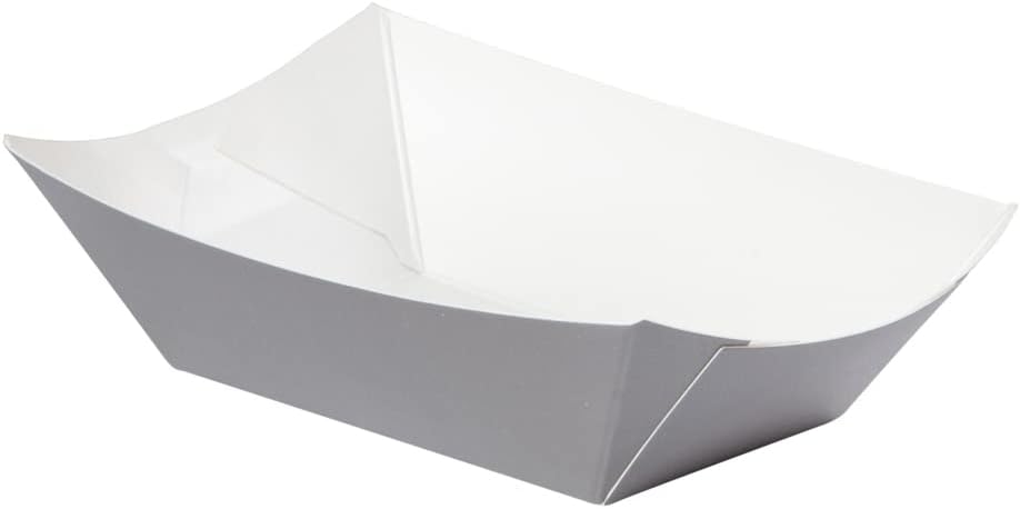 Restaurantware Bio Tek 6 Ounce Boat Paper Boats 50 Disposable #40 Food Trays - PE Lining Durable Gray Paper Food Baskets For Concession Stands Picnics or Fairs Stackable