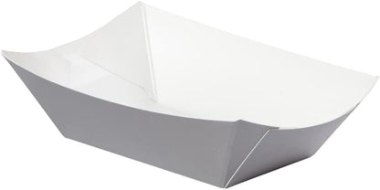 Restaurantware Bio Tek 6 Ounce Boat Paper Boats 50 Disposable #40 Food Trays - PE Lining Durable Gray Paper Food Baskets For Concession Stands Picnics or Fairs Stackable