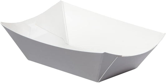 Restaurantware Bio Tek 6 Ounce Boat Paper Boats 50 Disposable #40 Food Trays - PE Lining Durable Gray Paper Food Baskets For Concession Stands Picnics or Fairs Stackable