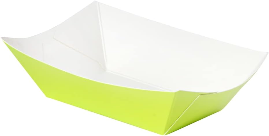 Restaurantware Bio Tek 6 Ounce Boat Paper Boats 50 Disposable #40 Food Trays - PE Lining Durable Light Green Paper Food Baskets For Concession Stands Picnics or Fairs Stackable