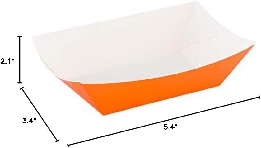 Restaurantware Bio Tek 1 Pound Food Boats 200 Disposable Paper Food Trays - Heavy-Duty Greaseproof Orange Paper Food Boats For Snacks Appetizers Or Treats Use At Parties Or Carnivals