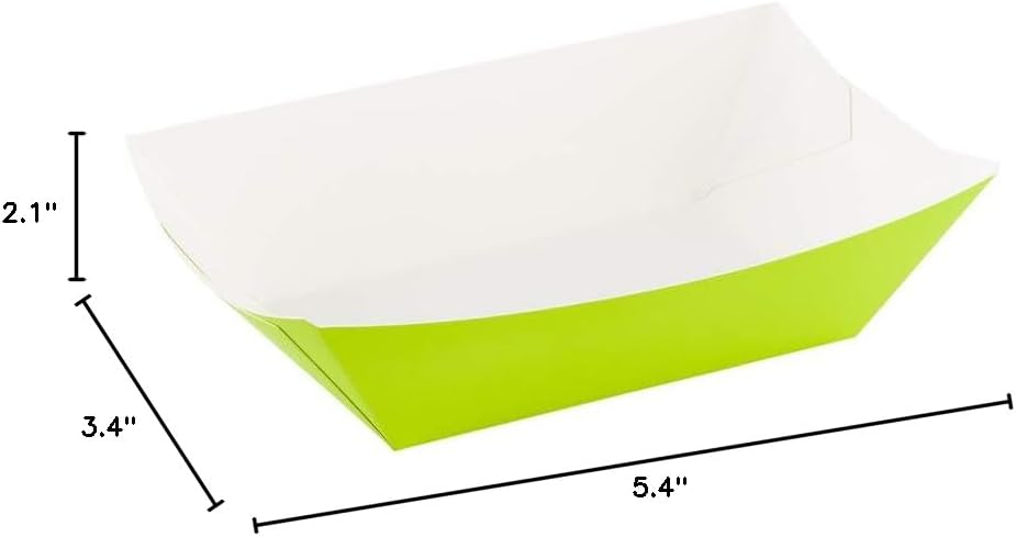 Restaurantware Bio Tek 1 Pound Food Boats 200 Disposable Paper Food Trays - Heavy-Duty Greaseproof Green Paper Food Boats For Snacks Appetizers Or Treats Use At Parties Or Carnivals