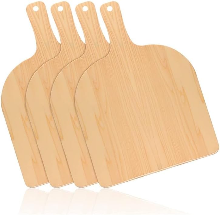 Wooden Pizza Peel, 4 Pack Pizza Serving Board with Handle for Baking, Cutting, Serving Pizza & Bread in Kitchen