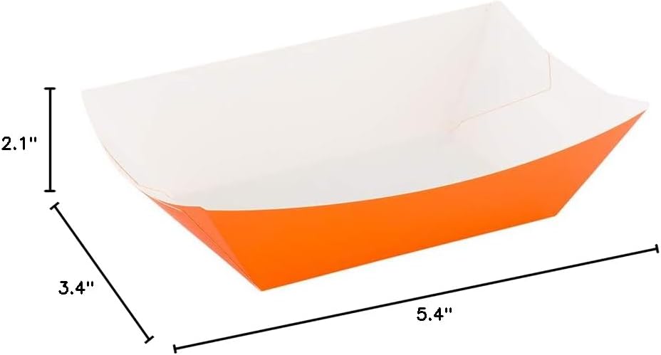 Restaurantware Bio Tek 1 Pound Food Boats 50 Disposable Paper Food Trays - Heavy-Duty Greaseproof Orange Paper Food Boats For Snacks Appetizers Or Treats Use At Parties Or Carnivals