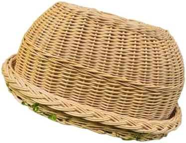 Handwoven Wicker Bread Box with Dome Lid – Large Rustic Wicker Tray for Bread & Pastry Storage – 46 x 33 x 24 cm (18.1 x 13 x 9.4 in)